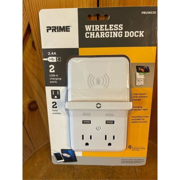 Prime PBUWC01 Wireless-Charging-Dock Wall Tap with 2 Outlets and Dual USB Charge - Picture 1 of 2
